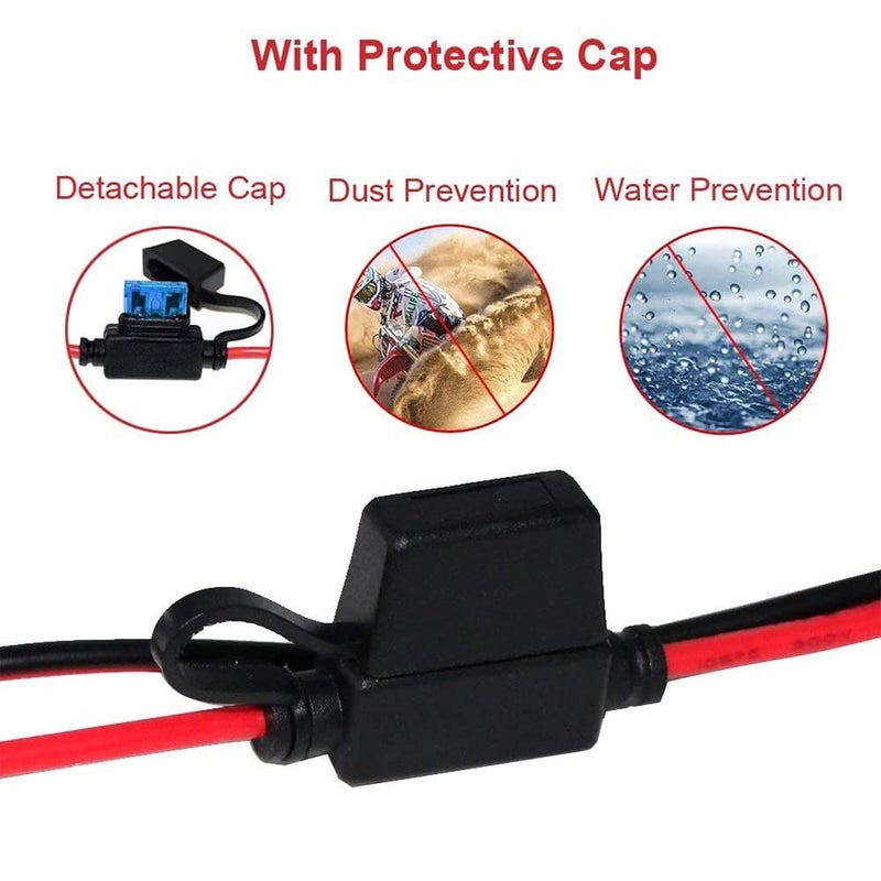 SPARKING 13 قدم 12 فولت مقبس ولاعة سجائر أنثوي حلقة طرف البطارية موصل كابل تمديد 12 فولت محول مصدر الطاقة لسيارة كهربائية شاحن سجائر ملحق مجموعة موصل 15 فيوز (13 قدم) - Image 5